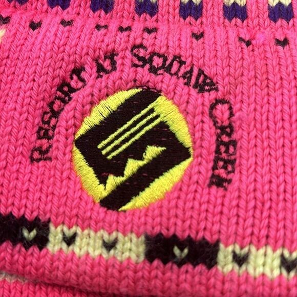 Vintage pink and yellow wool beanie with three tassels from squaw Creek - Picture 3 of 5